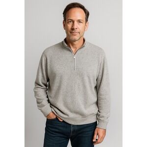 Orvis Mens Pullover Sweater  acket 1/4 Zip Gray‎ Speckled Knit Cotton Blend XL